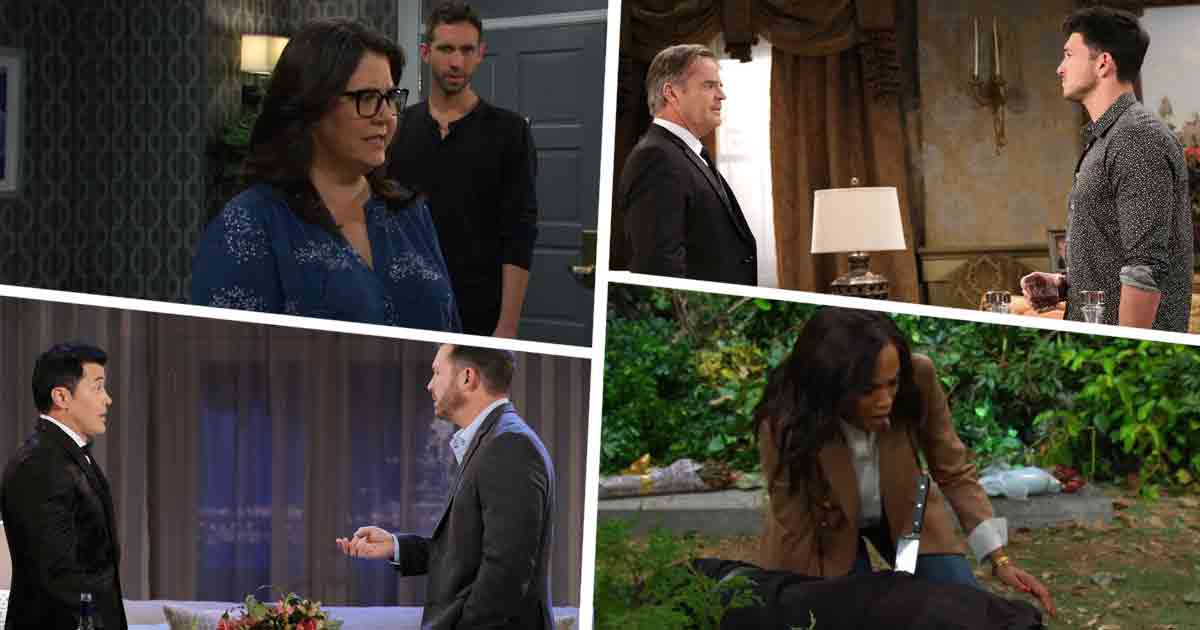 DAYS Week of July 15, 2024: Jada found Rafe stabbed in the cemetery. Nicole filed for divorce, but E.J. refused to sign. Alex wed Theresa. Xander's mother interrupted the double wedding.